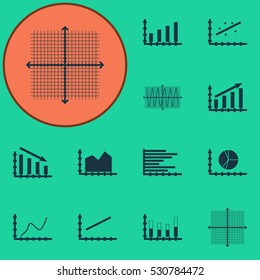 Set Of Graphs, Diagrams And Statistics Icons. Premium Quality Symbol Collection. Icons Can Be Used For Web, App And UI Design. Vector Illustration, EPS10.