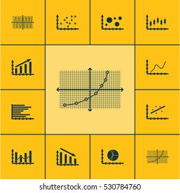 Set Of Graphs, Diagrams And Statistics Icons. Premium Quality Symbol Collection. Icons Can Be Used For Web, App And UI Design. Vector Illustration, EPS10.
