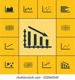 Set Of Graphs, Diagrams And Statistics Icons. Premium Quality Symbol Collection. Icons Can Be Used For Web, App And UI Design. Vector Illustration, EPS10.