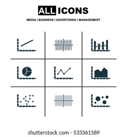 Set Of Graphs, Diagrams And Statistics Icons. Premium Quality Symbol Collection. Icons Can Be Used For Web, App And UI Design. Vector Illustration, EPS10.