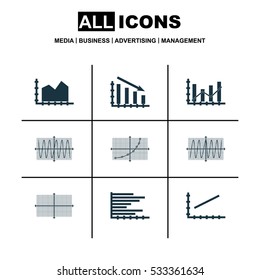 Set Of Graphs, Diagrams And Statistics Icons. Premium Quality Symbol Collection. Icons Can Be Used For Web, App And UI Design. Vector Illustration, EPS10.