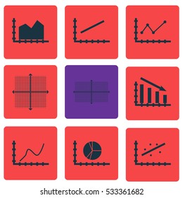 Set Of Graphs, Diagrams And Statistics Icons. Premium Quality Symbol Collection. Icons Can Be Used For Web, App And UI Design. Vector Illustration, EPS10.