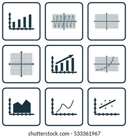 Set Of Graphs, Diagrams And Statistics Icons. Premium Quality Symbol Collection. Icons Can Be Used For Web, App And UI Design. Vector Illustration, EPS10.