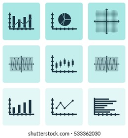 Set Of Graphs, Diagrams And Statistics Icons. Premium Quality Symbol Collection. Icons Can Be Used For Web, App And UI Design. Vector Illustration, EPS10.