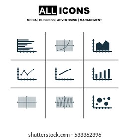 Set Of Graphs, Diagrams And Statistics Icons. Premium Quality Symbol Collection. Icons Can Be Used For Web, App And UI Design. Vector Illustration, EPS10.