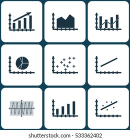 Set Of Graphs, Diagrams And Statistics Icons. Premium Quality Symbol Collection. Icons Can Be Used For Web, App And UI Design. Vector Illustration, EPS10.