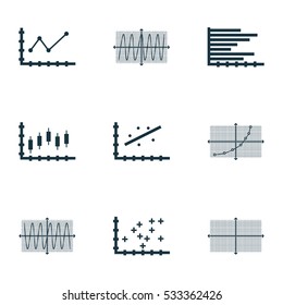 Set Of Graphs, Diagrams And Statistics Icons. Premium Quality Symbol Collection. Icons Can Be Used For Web, App And UI Design. Vector Illustration, EPS10.