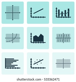 Set Of Graphs, Diagrams And Statistics Icons. Premium Quality Symbol Collection. Icons Can Be Used For Web, App And UI Design. Vector Illustration, EPS10.