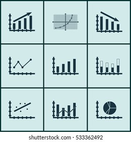 Set Of Graphs, Diagrams And Statistics Icons. Premium Quality Symbol Collection. Icons Can Be Used For Web, App And UI Design. Vector Illustration, EPS10.