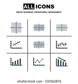 Set Of Graphs, Diagrams And Statistics Icons. Premium Quality Symbol Collection. Icons Can Be Used For Web, App And UI Design. Vector Illustration, EPS10.