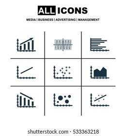 Set Of Graphs, Diagrams And Statistics Icons. Premium Quality Symbol Collection. Icons Can Be Used For Web, App And UI Design. Vector Illustration, EPS10.