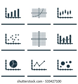 Set Of Graphs, Diagrams And Statistics Icons. Premium Quality Symbol Collection. Icons Can Be Used For Web, App And UI Design. Vector Illustration, EPS10.