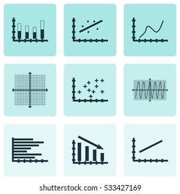 Set Of Graphs, Diagrams And Statistics Icons. Premium Quality Symbol Collection. Icons Can Be Used For Web, App And UI Design. Vector Illustration, EPS10.