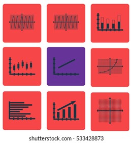 Set Of Graphs, Diagrams And Statistics Icons. Premium Quality Symbol Collection. Icons Can Be Used For Web, App And UI Design. Vector Illustration, EPS10.