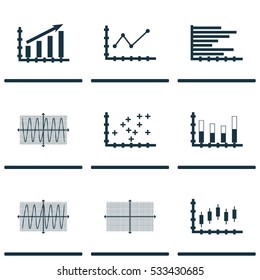 Set Of Graphs, Diagrams And Statistics Icons. Premium Quality Symbol Collection. Icons Can Be Used For Web, App And UI Design. Vector Illustration, EPS10.