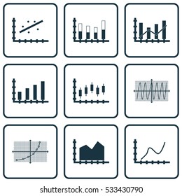 Set Of Graphs, Diagrams And Statistics Icons. Premium Quality Symbol Collection. Icons Can Be Used For Web, App And UI Design. Vector Illustration, EPS10.
