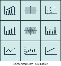 Set Of Graphs, Diagrams And Statistics Icons. Premium Quality Symbol Collection. Icons Can Be Used For Web, App And UI Design. Vector Illustration, EPS10.