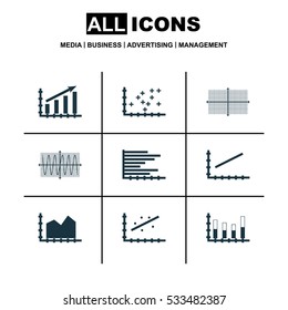 Set Of Graphs, Diagrams And Statistics Icons. Premium Quality Symbol Collection. Icons Can Be Used For Web, App And UI Design. Vector Illustration, EPS10.