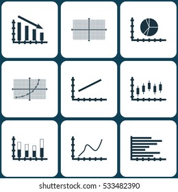 Set Of Graphs, Diagrams And Statistics Icons. Premium Quality Symbol Collection. Icons Can Be Used For Web, App And UI Design. Vector Illustration, EPS10.