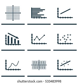 Set Of Graphs, Diagrams And Statistics Icons. Premium Quality Symbol Collection. Icons Can Be Used For Web, App And UI Design. Vector Illustration, EPS10.