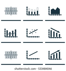 Set Of Graphs, Diagrams And Statistics Icons. Premium Quality Symbol Collection. Icons Can Be Used For Web, App And UI Design. Vector Illustration, EPS10.