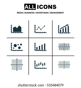 Set Of Graphs, Diagrams And Statistics Icons. Premium Quality Symbol Collection. Icons Can Be Used For Web, App And UI Design. Vector Illustration, EPS10.