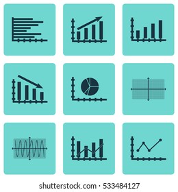 Set Of Graphs, Diagrams And Statistics Icons. Premium Quality Symbol Collection. Icons Can Be Used For Web, App And UI Design. Vector Illustration, EPS10.