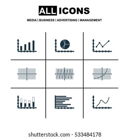 Set Of Graphs, Diagrams And Statistics Icons. Premium Quality Symbol Collection. Icons Can Be Used For Web, App And UI Design. Vector Illustration, EPS10.