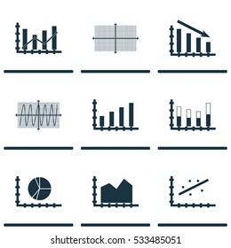 Set Of Graphs, Diagrams And Statistics Icons. Premium Quality Symbol Collection. Icons Can Be Used For Web, App And UI Design. Vector Illustration, EPS10.