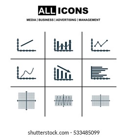 Set Of Graphs, Diagrams And Statistics Icons. Premium Quality Symbol Collection. Icons Can Be Used For Web, App And UI Design. Vector Illustration, EPS10.