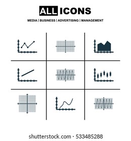 Set Of Graphs, Diagrams And Statistics Icons. Premium Quality Symbol Collection. Icons Can Be Used For Web, App And UI Design. Vector Illustration, EPS10.