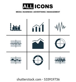 Set Of Graphs, Diagrams And Statistics Icons. Premium Quality Symbol Collection. Icons Can Be Used For Web, App And UI Design. Vector Illustration, EPS10.