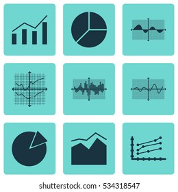 Set Of Graphs, Diagrams And Statistics Icons. Premium Quality Symbol Collection. Icons Can Be Used For Web, App And UI Design. Vector Illustration, EPS10.