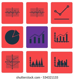 Set Of Graphs, Diagrams And Statistics Icons. Premium Quality Symbol Collection. Icons Can Be Used For Web, App And UI Design. Vector Illustration, EPS10.