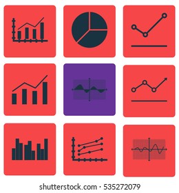 Set Of Graphs, Diagrams And Statistics Icons. Premium Quality Symbol Collection. Icons Can Be Used For Web, App And UI Design.