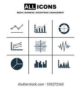 Set Of Graphs, Diagrams And Statistics Icons. Premium Quality Symbol Collection. Icons Can Be Used For Web, App And UI Design.