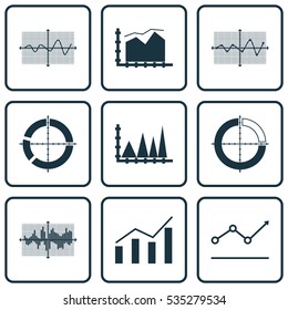 Set Of Graphs, Diagrams And Statistics Icons. Premium Quality Symbol Collection. Icons Can Be Used For Web, App And UI Design.