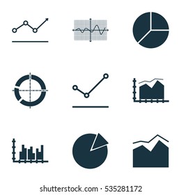 Set Of Graphs, Diagrams And Statistics Icons. Premium Quality Symbol Collection. Icons Can Be Used For Web, App And UI Design.