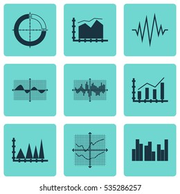 Set Of Graphs, Diagrams And Statistics Icons. Premium Quality Symbol Collection. Icons Can Be Used For Web, App And UI Design.