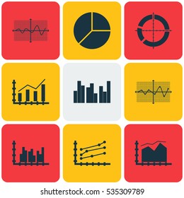 Set Of Graphs, Diagrams And Statistics Icons. Premium Quality Symbol Collection. Icons Can Be Used For Web, App And UI Design.