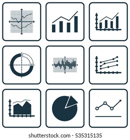 Set Of Graphs, Diagrams And Statistics Icons. Premium Quality Symbol Collection. Icons Can Be Used For Web, App And UI Design.