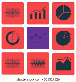 Set Of Graphs, Diagrams And Statistics Icons. Premium Quality Symbol Collection. Icons Can Be Used For Web, App And UI Design.