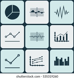 Set Of Graphs, Diagrams And Statistics Icons. Premium Quality Symbol Collection. Icons Can Be Used For Web, App And UI Design.