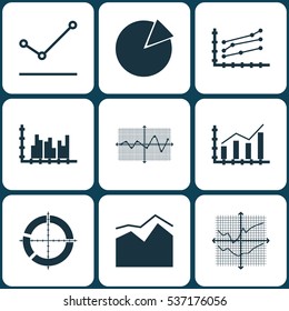 Set Of Graphs, Diagrams And Statistics Icons. Premium Quality Symbol Collection. Icons Can Be Used For Web, App And UI Design.