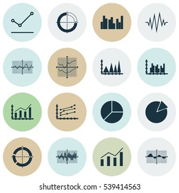 Set Of Graphs, Diagrams And Statistics Icons. Premium Quality Symbol Collection. Icons Can Be Used For Web, App And UI Design.