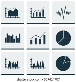Set Of Graphs, Diagrams And Statistics Icons. Premium Quality Symbol Collection. Icons Can Be Used For Web, App And UI Design.