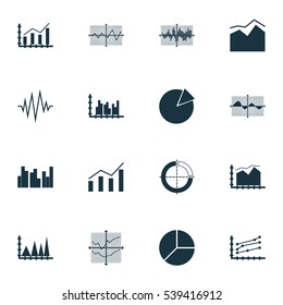 Set Of Graphs, Diagrams And Statistics Icons. Premium Quality Symbol Collection. Icons Can Be Used For Web, App And UI Design.
