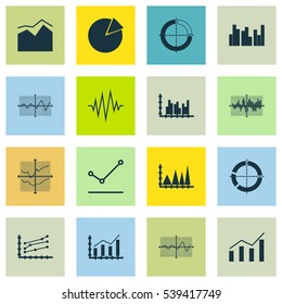Set Of Graphs, Diagrams And Statistics Icons. Premium Quality Symbol Collection. Icons Can Be Used For Web, App And UI Design.