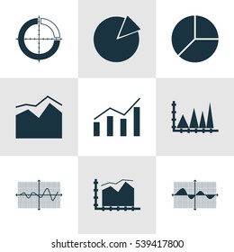Set Of Graphs, Diagrams And Statistics Icons. Premium Quality Symbol Collection. Icons Can Be Used For Web, App And UI Design.