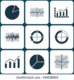 Set Of Graphs, Diagrams And Statistics Icons. Premium Quality Symbol Collection. Icons Can Be Used For Web, App And UI Design.
